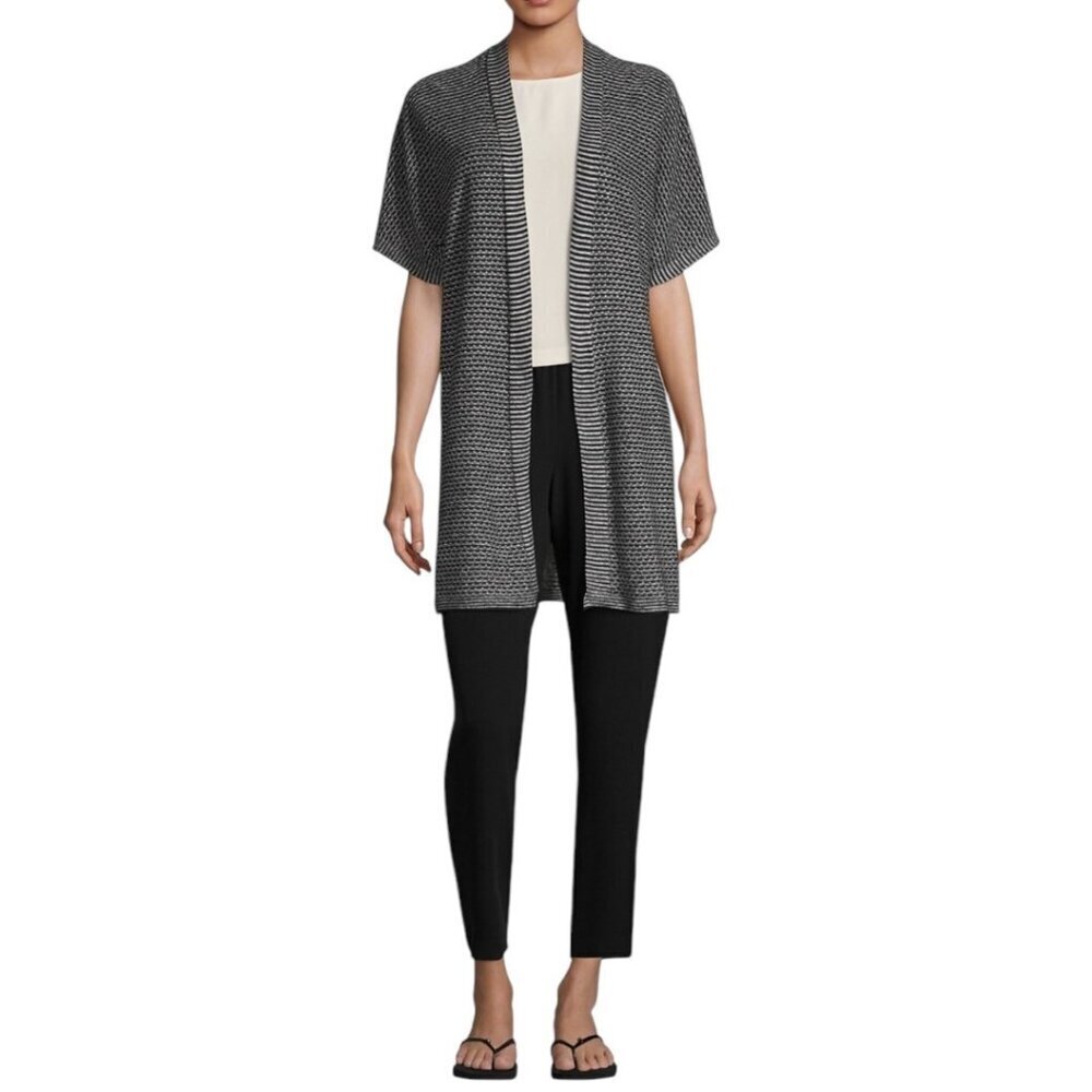 Eileen Fisher Womens Organic Linen Knit Kimono Cardigan Size S Black Minimalist